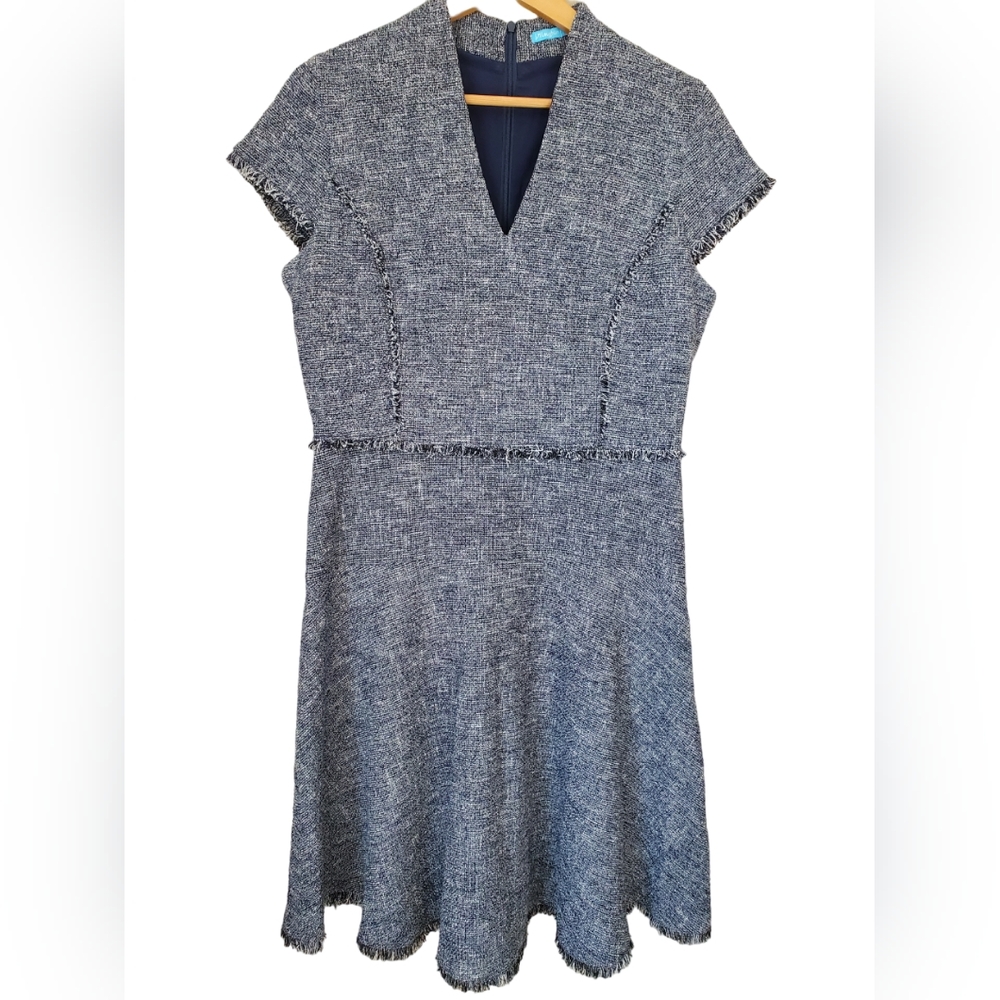 J.McLaughlin Size 10 Zinnia Tweed V-neck Raw Hem Dress